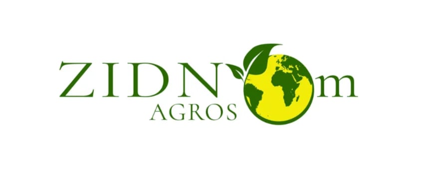Zidnom Agros logo featuring green text with a globe icon containing yellow and green colors